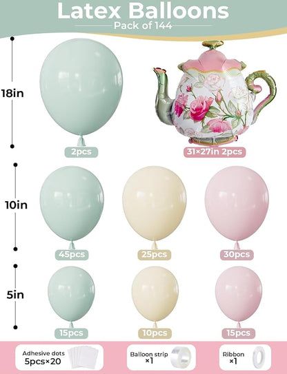 Tea Party Balloon Garland Arch Kit, Girls Birthday Decor | Pastel Pink Green - Image 2