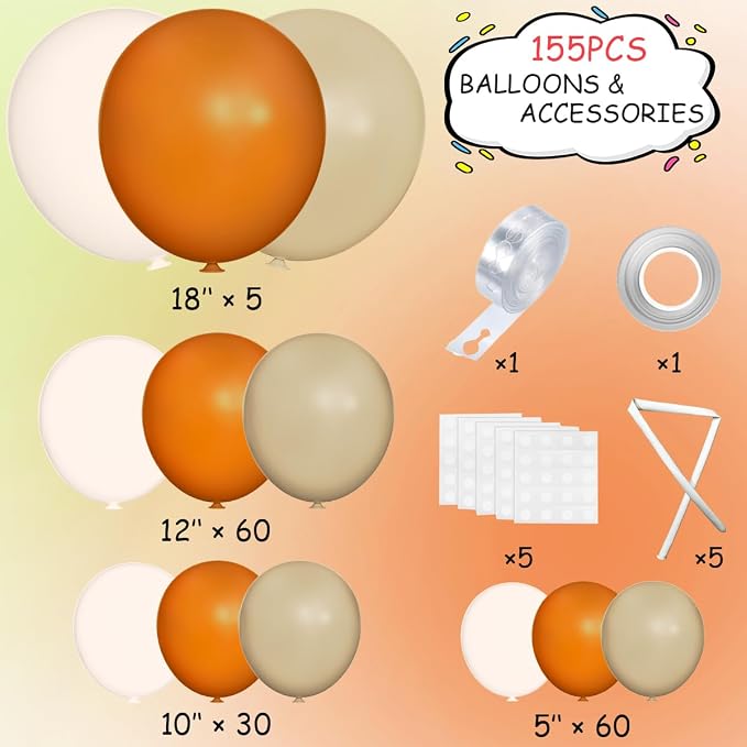 Burnt Orange Boho Balloon Arch Kit, Pastel Brown Macaron Pink Balloons | 155 - Image 2