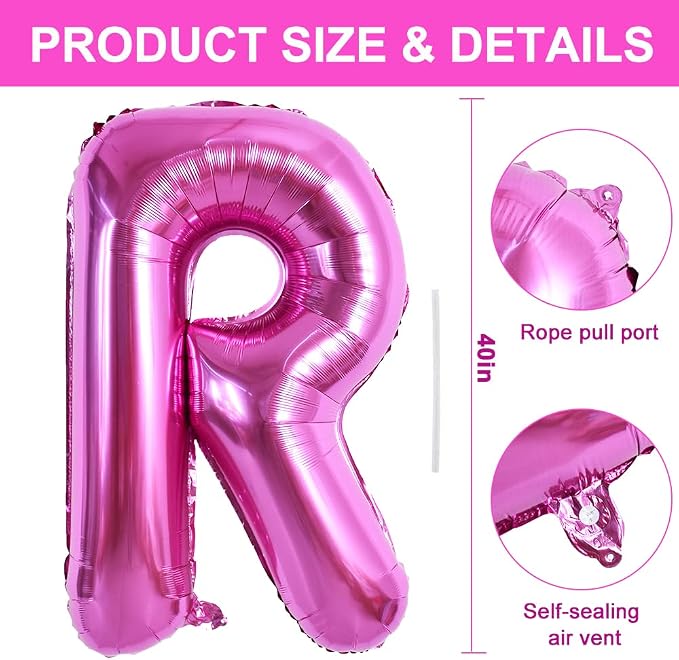 TONIFUL 40 Inch Large Rose Red Letter R Balloons Giant Hot Pink Alphabet Letter - Image 2