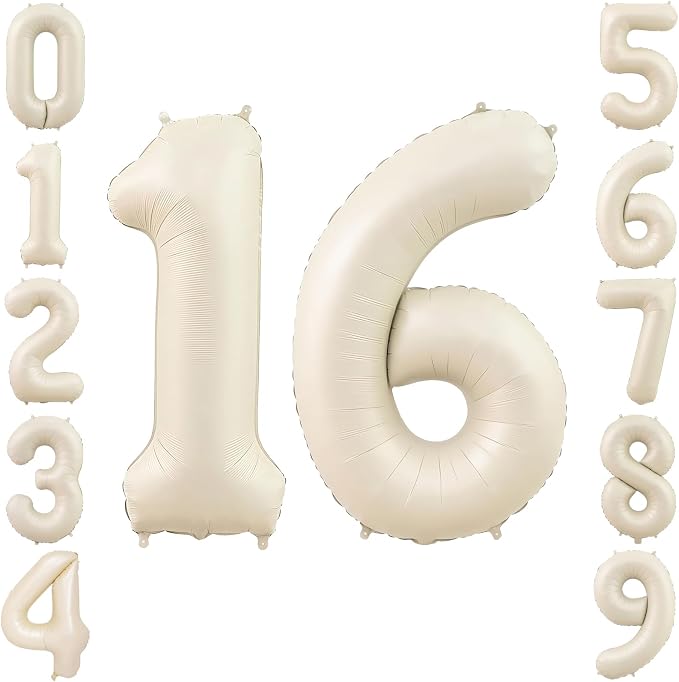 40" Beige Foil Number 16 Balloon by TNCDJKPA