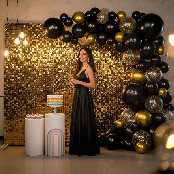 Gold Shimmer Wall Backdrop 48 Panels Cover 8 x 6 Ft, Photo Backdrops - Image 2
