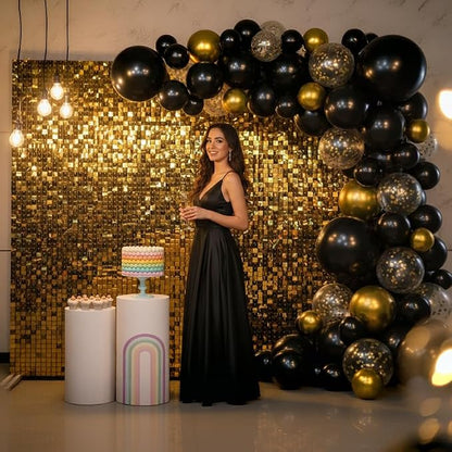 Gold Shimmer Wall Backdrop 48 Panels Cover 8 x 6 Ft, Photo Backdrops - Image 2