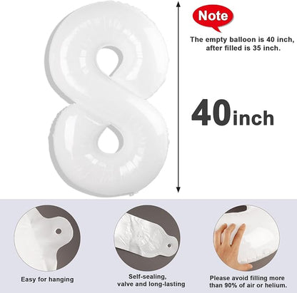 8 Balloon Numbers Birthday Decorations, 40In White Balloons - Image 5