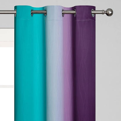 Ombre Teal and Purple Blackout Curtains 2 Panels, Grommet Thermal Insulated - Image 4