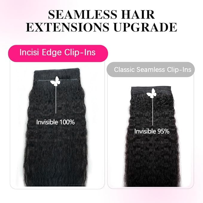 Invisi Edge Clip In Hair Extensions Human Hair 2 Pack 240g 16pcs Kinky Straight Invisible Clip Ins For Women Full Head Injected Clip Ins Remy Human Hair Extensions Natural Color 24inch