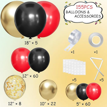 MEBAY 155Pcs Red Black Gold balloons Garland Arch Kit - Image 2