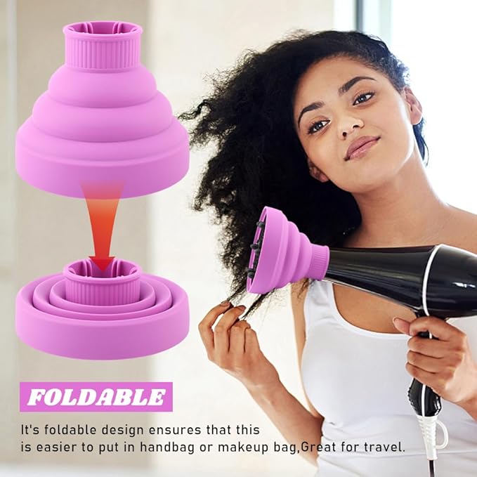 Universal Foldable Hair Dryer Diffuser, Travel Hair Dryer Diffuser Attachment with Comb, Portable Hairs Diffusers Blow Dryers Attachment for Natural Thick Hairs(Color:Purple)