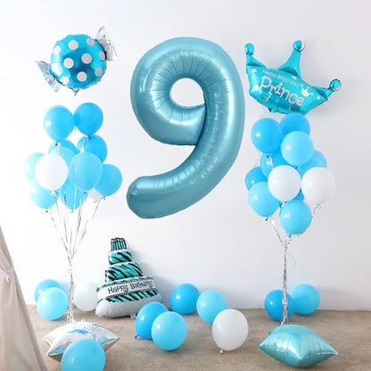 TONIFUL 40 Inch Light Blue Large Numbers Balloons 0-9, Number 9 Digital Helium - Image 4