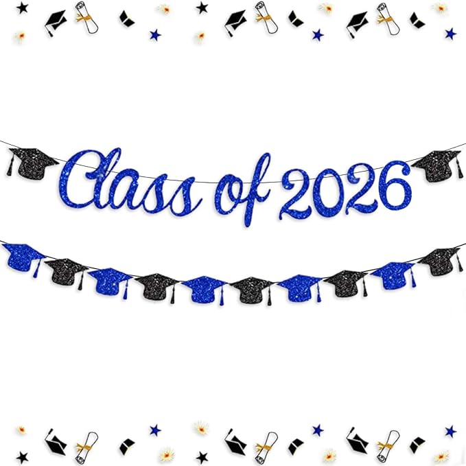 Class of 2026 Banner Graduation Decorations Class of 2026 Blue Glitter Congrats by Eostankr