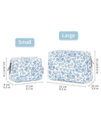 Narwey Cute Floral Makeup Bag Travel Cosmetic Bag Organizer Toiletry Bag Make Up Bags with Organized Pocket for Women Girls (Large, Little Blue Flower)