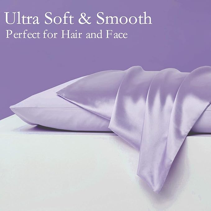 Silk Pillowcase for Hair and Skin 2 Pack 100% Mulberry Silk Bed Pillowcase Hypoallergenic Soft Breathable Both Sides Silk Pillow Case with Hidden Zipper, Pillow Cases (Queen, Light Purple)