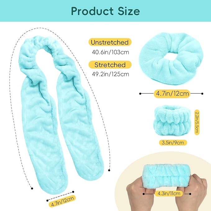 Face Wash Headband Set Adjustable Makeup Hair Headbands, Cute Spa Skincare Headband and Wristband Set 4PK, Ideal for Face Washing Coral Velvet for Girl Women
