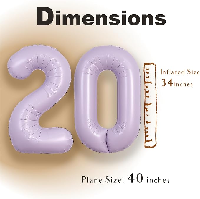 SUWEN 40 Inch Light Purple Lavender Big 20 Balloon Number Foil Helium 0-9 | - Image 2