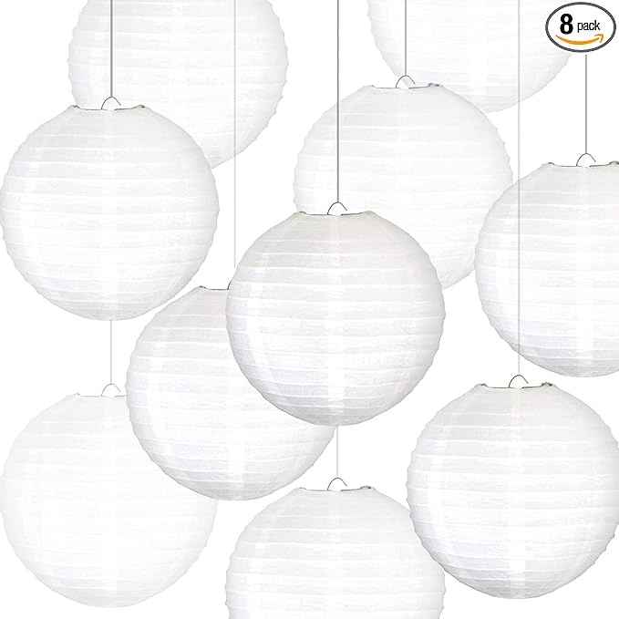 White Paper Lanterns 10 Pcs size of 12" Chinese Round Paper Hanging Decorations by Famolay