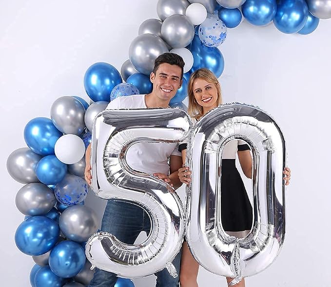 Silver 50 Number Balloons Big Giant Jumbo Large Number 50 Foil Mylar Balloons - Image 4