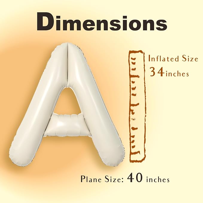 SUWEN 40 Inch Cream Large A Letter Balloons Big Foil Helium A-Z | Jumbo Mylar - Image 6