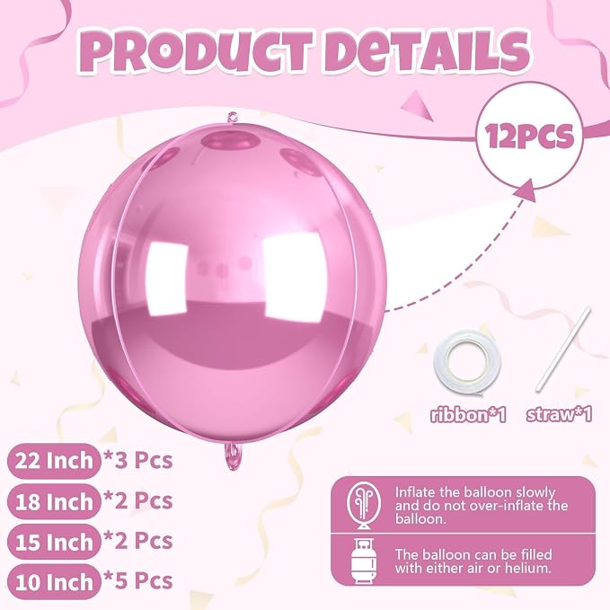 Biapian 12Pcs Light Pink Round Balloons Foil, Large Rose Pink Balloons - Image 2