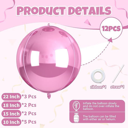 Biapian 12Pcs Light Pink Round Balloons Foil, Large Rose Pink Balloons - Image 2