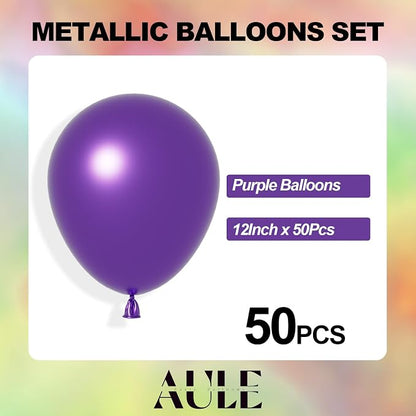 AULE 50Pcs Metallic 12 Inch Dark Purple Chrome Helium Shiny Balloons | Chrome - Image 5