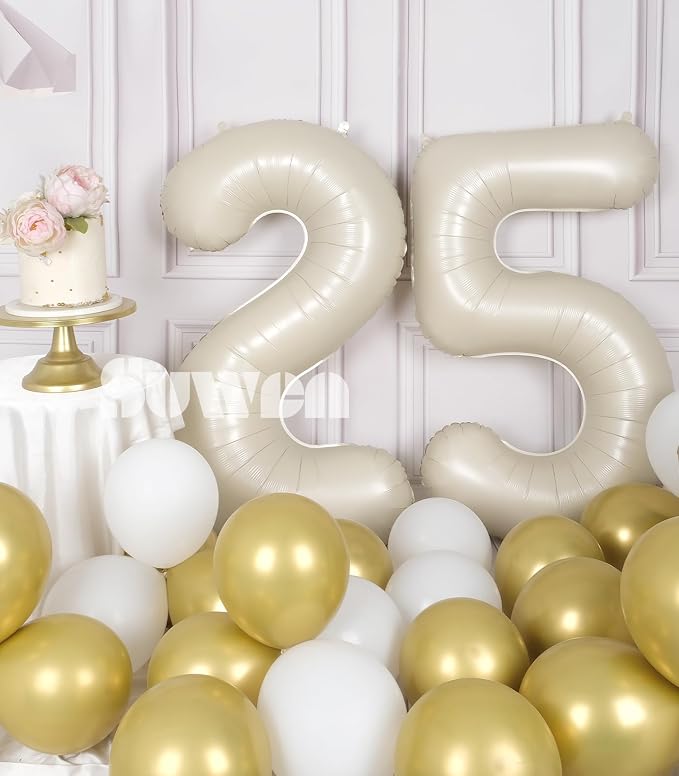 SUWEN 40 Inch Large Cream White 25 Balloon Numbers Big Foil Helium Number - Image 2