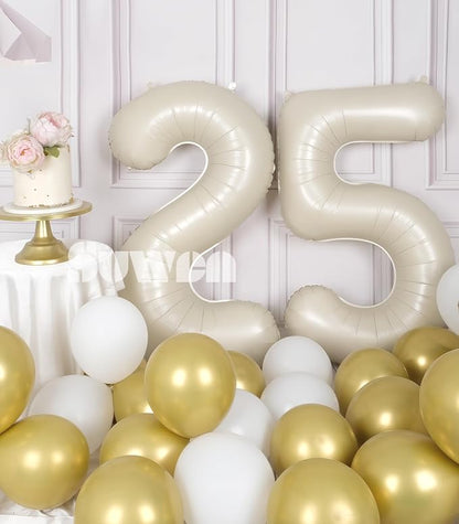 SUWEN 40 Inch Large Cream White 25 Balloon Numbers Big Foil Helium Number - Image 2