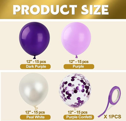 Purple White Balloons 60Pcs 12 Inch Confetti Latex Balloon Kit - Image 2