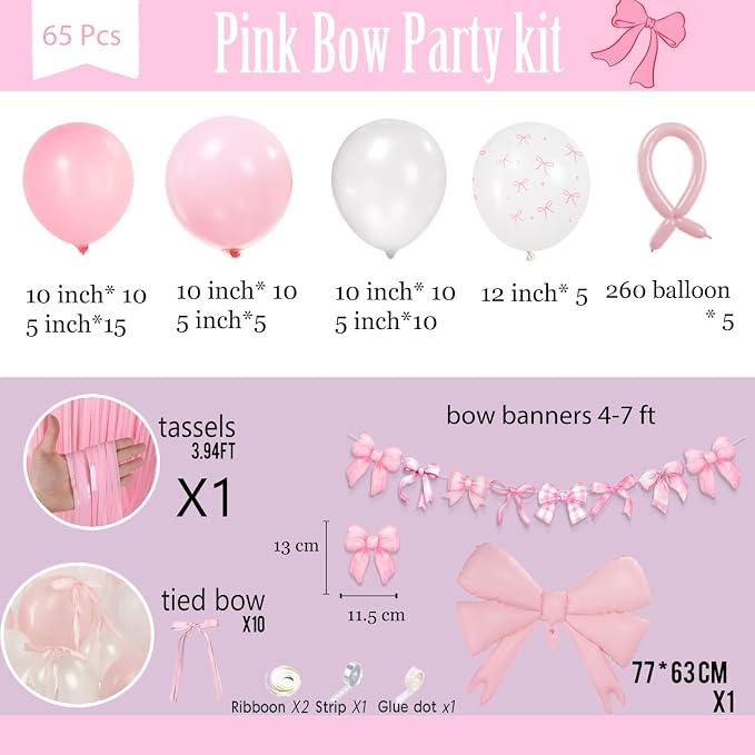 Pink White Bow Birthday Decorations - Image 6