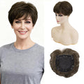 Short Hair Topper for Thinning Hair 4 Inch Short Pixie Cut Toppers Pieces Natural Curly Synthetic Wiglets Hairpieces (Dark Golden Brown, 4 inch)