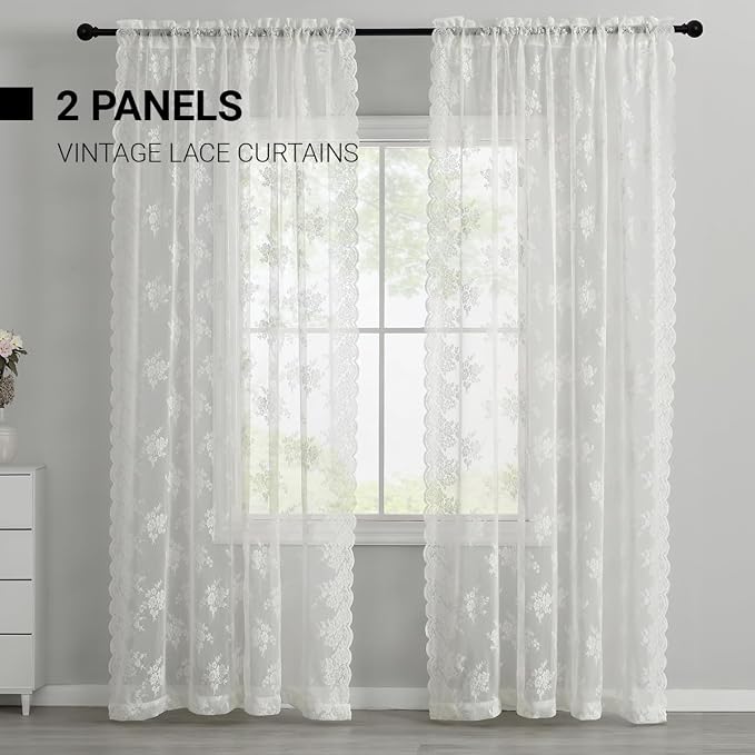 Kotile Ivory Floral Lace Curtains - Image 2
