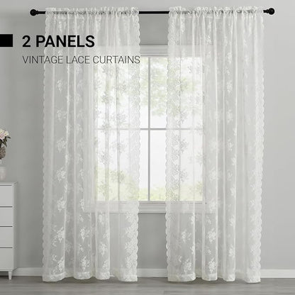 Kotile Ivory Floral Lace Curtains - Image 2