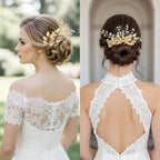 10 Pieces Gold Leaf Bridal Hair Pins, Wedding Headpiece Hair Jewelry with Pearl Rhinestone Wedding Hair Accessories for Bride Bridesmaids Flower Girls(Flowers)