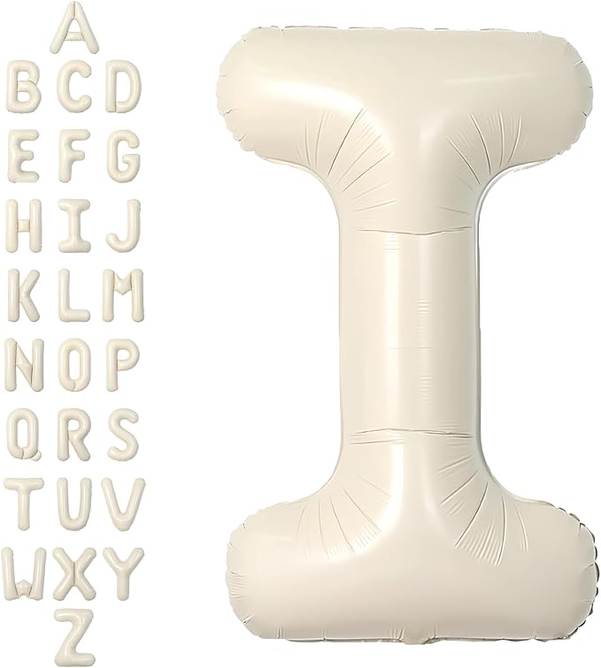 SUWEN 40 Inch Cream Large I Letter Balloons Big Foil Helium A-Z | Jumbo Mylar by SUWEN
