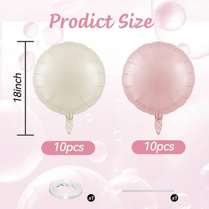 20PCS 18 Inch Round Foil Balloon, Retro Pink Cream White Round Shaped Balloons - Image 2