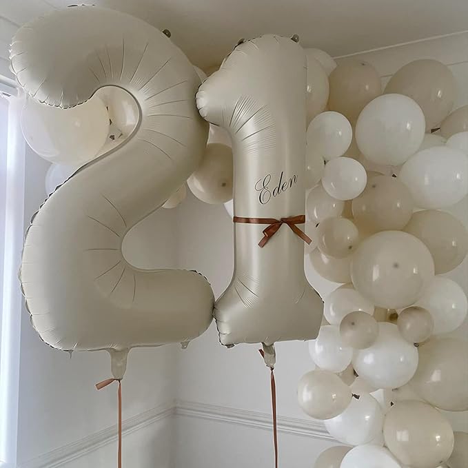 40 Inch Beige Number Balloon 1, Large Cream Number Foil Mylar Balloons - Image 4