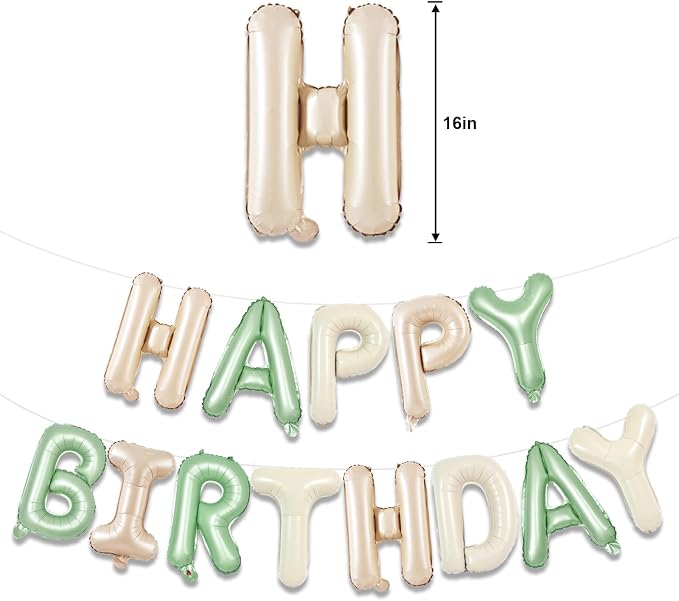 TONIFUL 16 Inch Apricot Sage Green Cream White Happy Birthday Foil Balloons | - Image 2