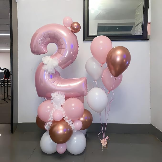 40 Inch Balloon Number 2 Pastel Pink, Large Foil Light Pink Number Balloons Set - Image 9