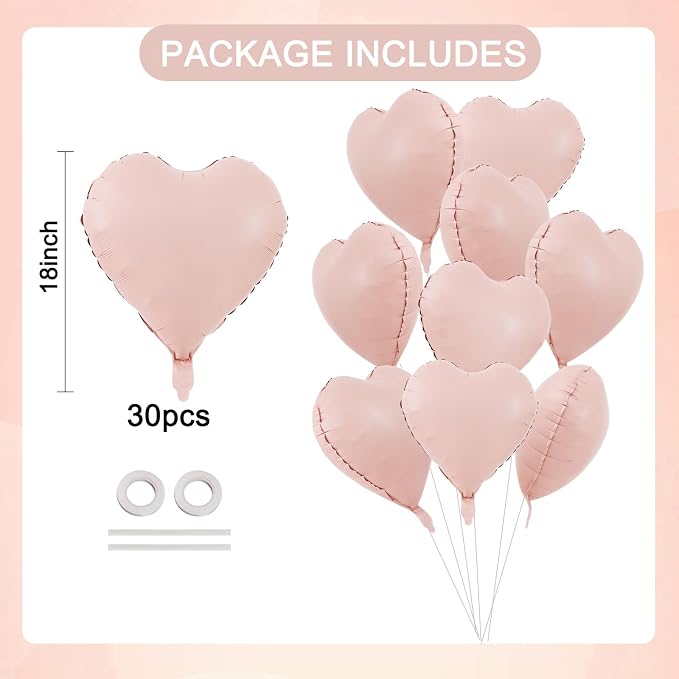 TONIFUL 30 Pcs 18 Inch Muted Dusty Pink Heart Shape Foil Mylar Balloons | - Image 2