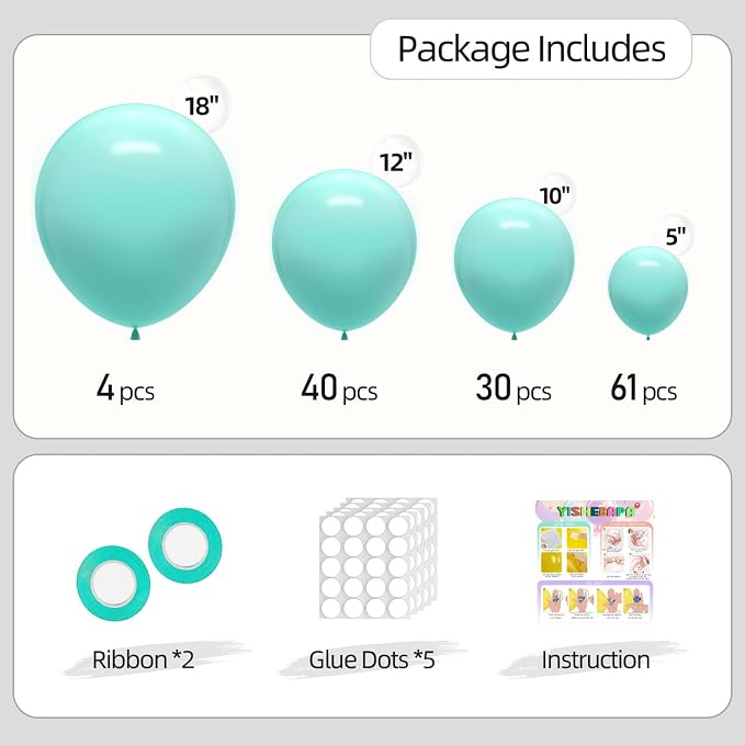 Mint Green Balloons Different Sizes 135pcs 18 12 10 5 Inch Pastel Green Balloon - Image 2