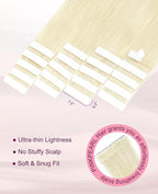 Pinkpearl Invisible Tape in Hair Extensions Human Hair, 20pcs 18inch 50g #60 Platinum Blonde Injection Tape in Extensions Real Remy Straight Seamless Silky Human Hair Injected