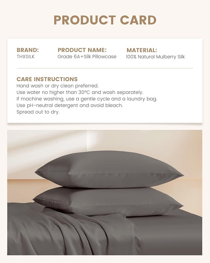 THXSILK 100% Mulberry Silk Pillowcase for Hair and Skin, Both Sides Grade 6A+ Pure Natural Silk Pillowcase, Soft Breathable Zipper Pillow Case Queen Size 20"x30", Dark Grey
