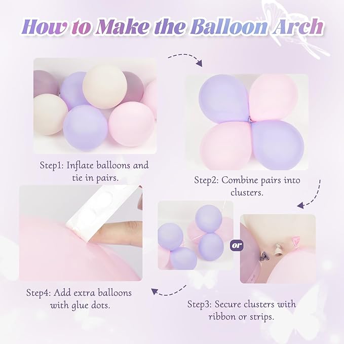 128pcs Pink Purple Butterfly Balloon Arch - Image 3