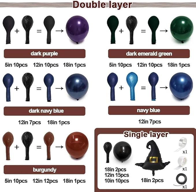 Halloween Balloon Arch Double Stuffed, Dark Green Navy Blue Burgundy Purple - Image 4