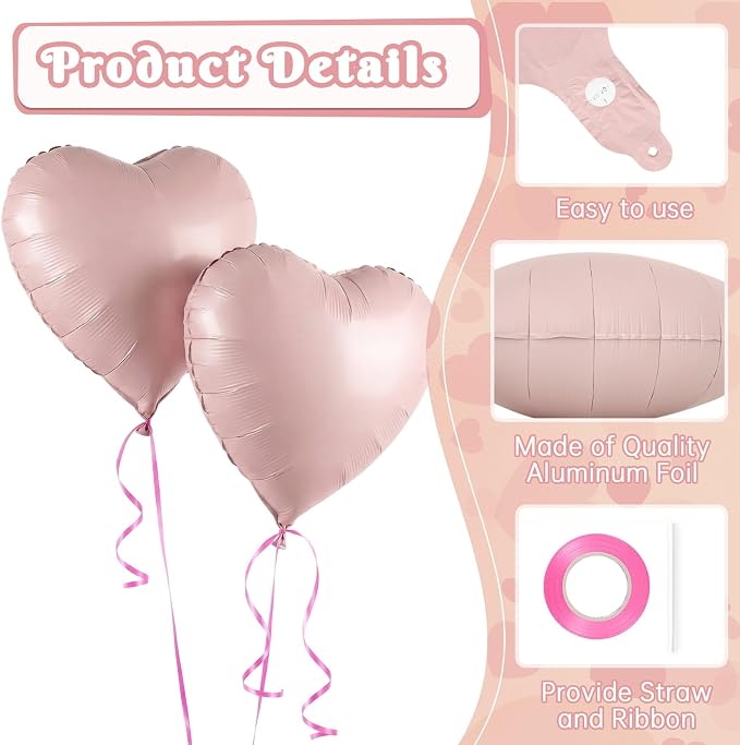 12 Pcs Pink Heart Balloons, 18 Inch Heart Foil Balloons Love Balloon Valentine - Image 5
