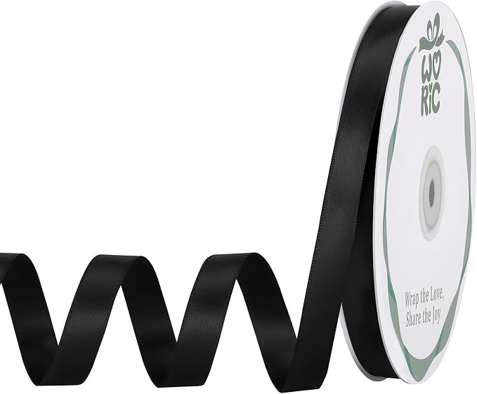 woric Double Faced Black Satin Ribbon 60 Yards 1/2 Inch Black Bows | Smooth by woric