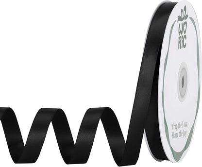 woric Double Faced Black Satin Ribbon 60 Yards 1/2 Inch Black Bows | Smooth by woric
