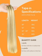 DOORES Hair Extensions Human Hair, Drity Blonde Highlight Golden Blonde 20pcs 50g 22 Inch, Human Hair Extensions Tape in Straight Hair Real Human Hair