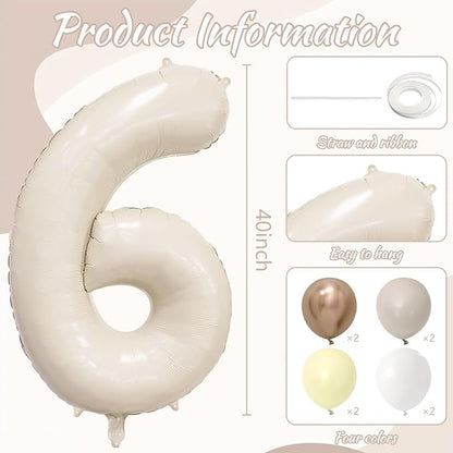 Cream Number 6 Balloon 40 Inch Beige Nude Number 6 Balloon - Image 6