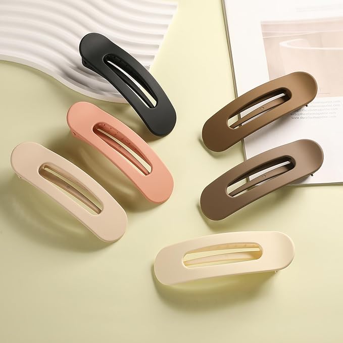 6 PCS Flat Claw Clips, Large Lay Flat Hair Clips for Women Girls, Strong Hold Non-slip Hair Claws for Thick Thin Hair (Matte 5)