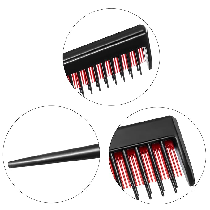 Leinuosen 3 Pcs Triple Teasing Comb for Women Plastic Rat Tail Comb Heat Resistant Pintail Tease Layer Tool for Thick Fine Hair Styling Backcombing Volume Structure(Black and Red)
