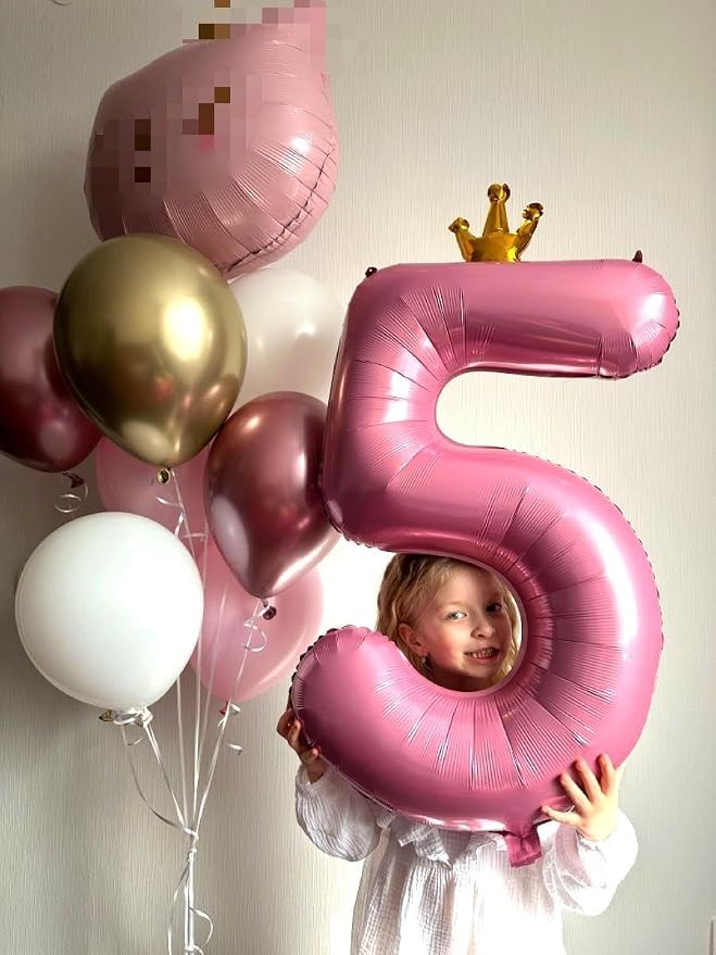 Pink Crown Number 5 Balloon 40 inch, Big Pink 5th Birthday Party Decorations | - Image 5